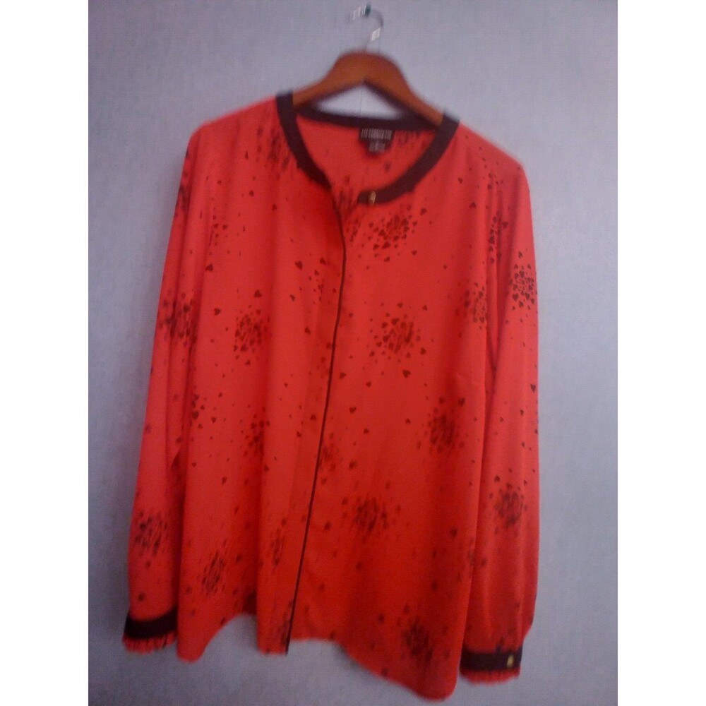 Liz Claiborne Blouse‎ Top Heart Print Long Sleeve Button Front Red Size L